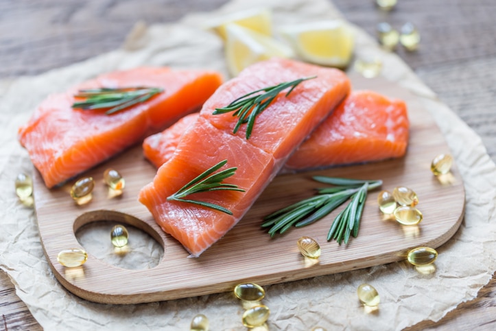 Sources of Omega-3 acid (salmon and Omega-3 pills)