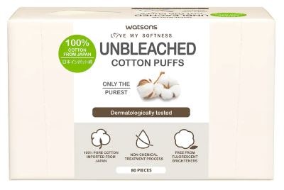 สำลีนุ่มไม่บาดผิว - Watsons Unbleached Cotton Puffs 80 ชิ้น