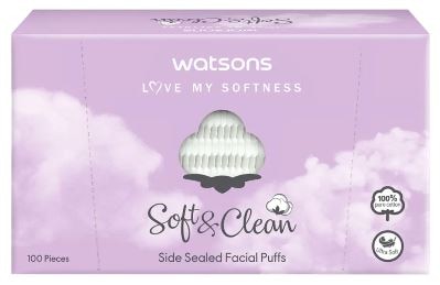 สำลีนุ่มไม่บาดผิว - Watsons Side Sealed Facial Puffs 100 ชิ้น