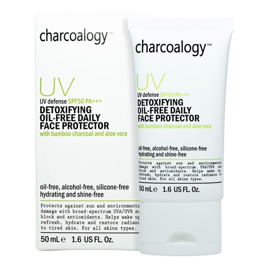 10 กันแดดยูวีตัวร้ายสุดปังขายดีที่วัตสัน - Charcoalogy UV Defense SPF50PA+++ Detoxifying Oil-Free Daily Face Protector 50ml.