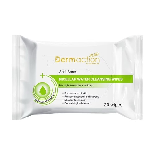 ทิชชู่เปียกเช็ดหน้า Dermaction Plus By Watsons Anti-Acne Micellar Water Cleansing Wipes