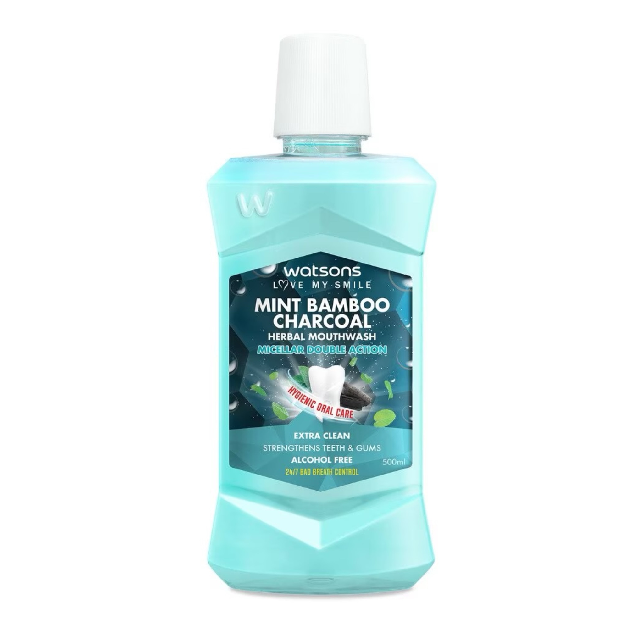 น้ำยาบ้วนปาก Watsons Mint Bamboo Charcoal สูตรแบมบูชาร์โคล+มิ้นท์ลดกลิ่นปาก