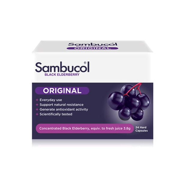 Sambucol Black Elderberry Original เป็นอาหารเสริมภูมิคุ้มกันที่มาในรูปแบบแคปซูล