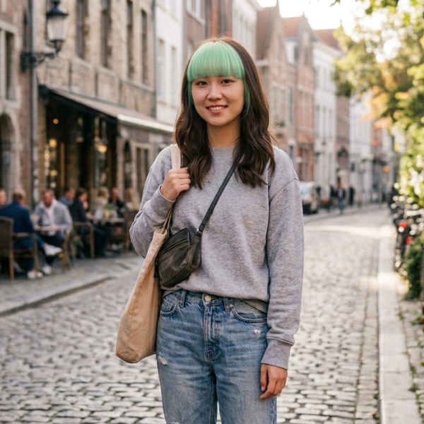 สีผมทูโทนผมสั้นประบ่า หน้าม้าสีอ่อนตัดกับผมประบ่าสีเข้ม