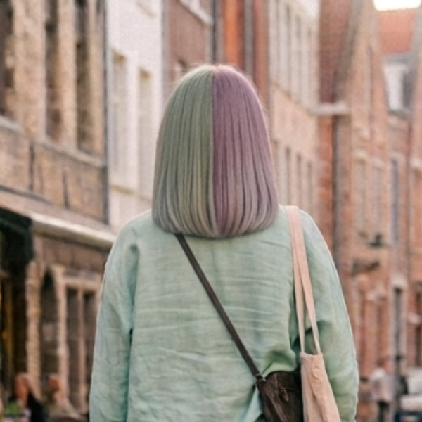 สีผมทูโทนผมสั้นประบ่าแบ่งทำสีสองข้าง