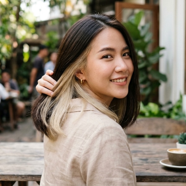 สีผมทูโทนผมสั้นประบ่าด้านในสีอ่อน ด้านนอกสีเข้ม