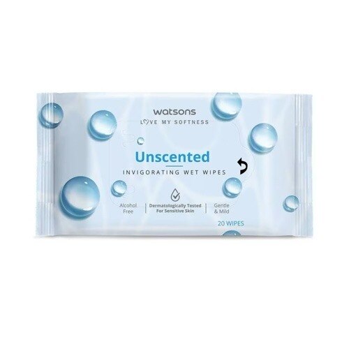ทิชชู่เปียกเช็ดหน้า Watsons Unscented Invigorating Wet Wipes อโลเวร่า