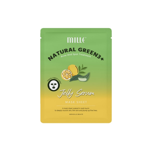 ที่มาร์คหน้า Mille Natural Green 3+ Brightening And Spot Treatment Jelly Serum Mask Sheet