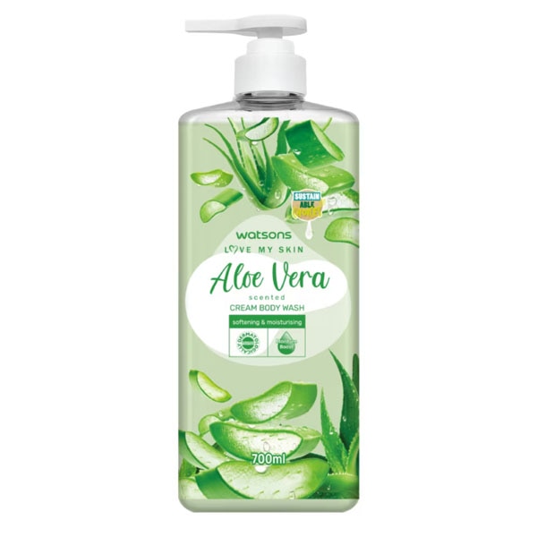 WATSONS Love My Skin Aloe Vera scented Cream Body Wash ครีมอาบน้ำฟองละเอียดจากประโยชน์ของว่านหางจรเข้