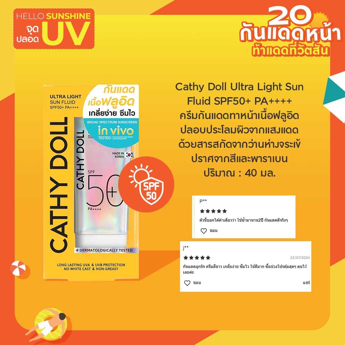 ครีมกันแดด Cathy Doll Ultra Light Sun Fluid