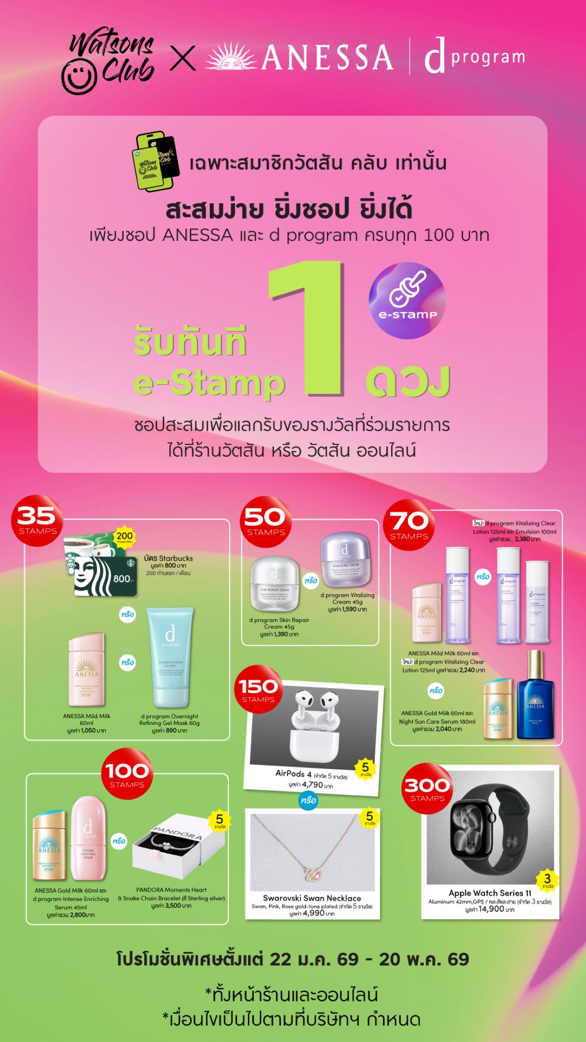 รับ E-Stamp 1 ดวง🥳เมื่อชอป ANESSA และ d program ครบทุก 100 บาท 🎉